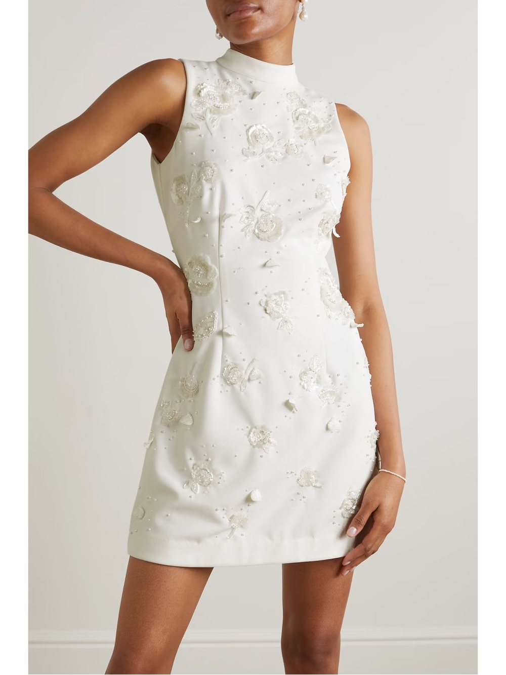 CLIO PEPPIATT Embellished stretch-crepe mini dress scatter floral NWT
